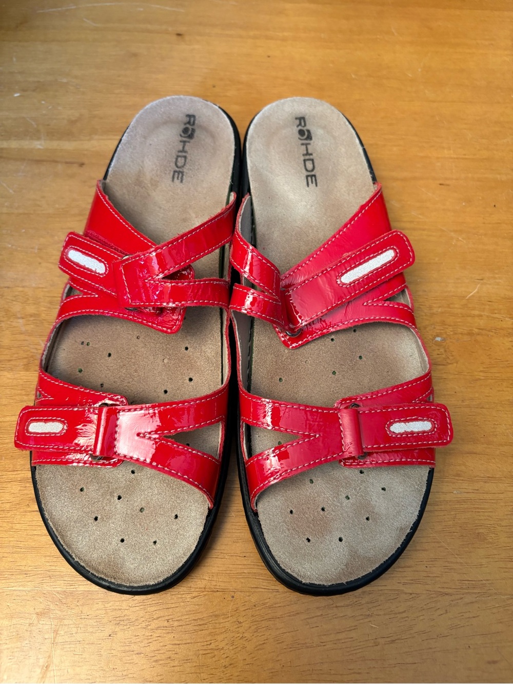 Women's Red Patent Adjustable Slide Sandals
